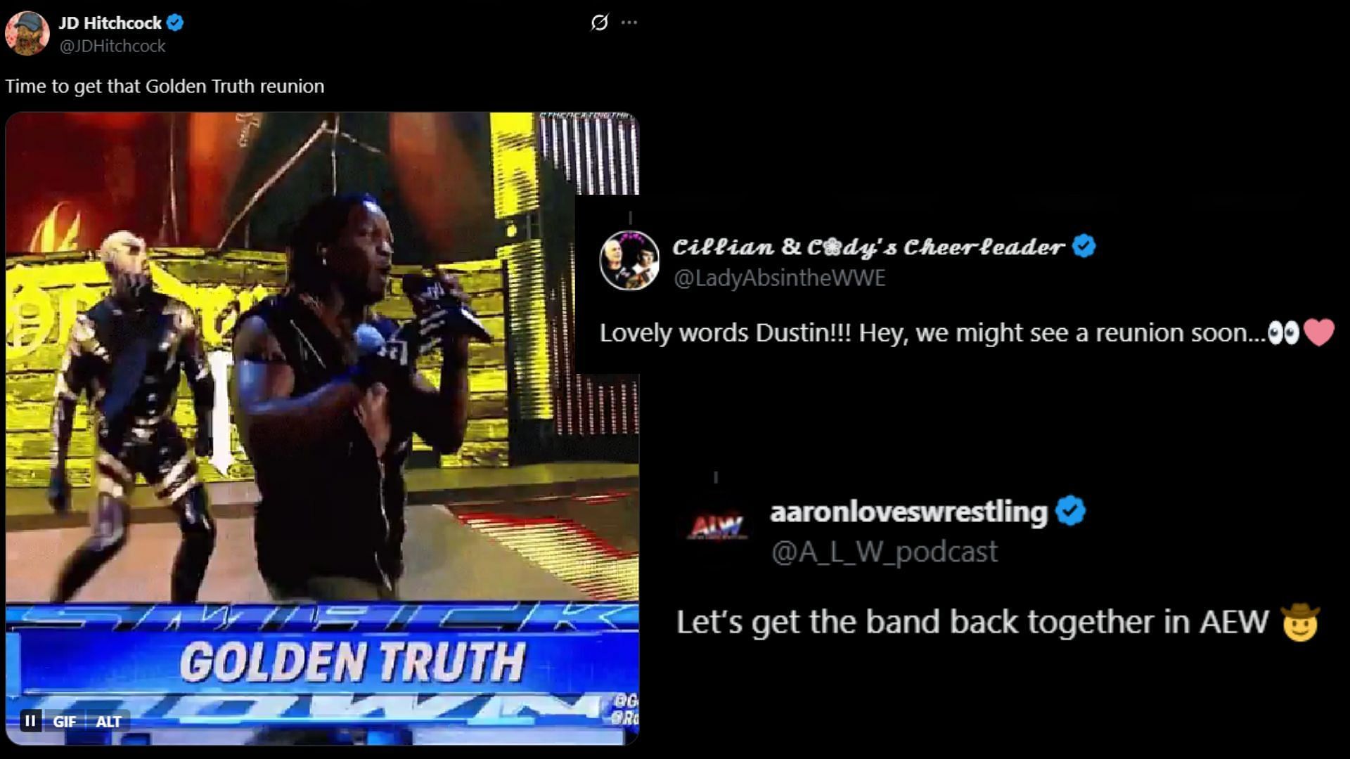 Fans want Golden Truth to reunite. (Images via Dustin's X)